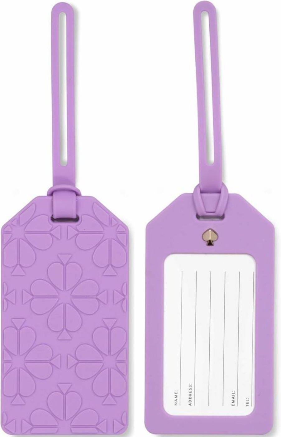 Kate Spade New York Purple Silicone Luggage Tag with Spade Flower Charm and Adjustable Strap