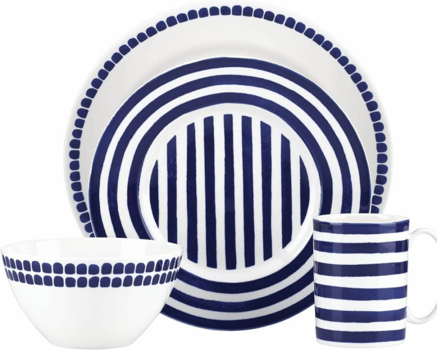Kate Spade New York Charlotte Street Blue Cream Soup Bowls, Set of 4, 0.81 Lb, Ceramic Dinnerware