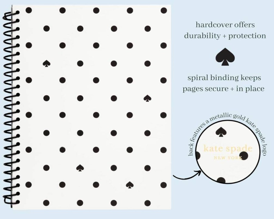 Kate Spade New York Black & White Spiral Dot Journal - 8.25" x 6.75" Lined Notebook with 112 Pages, Mini Notebook for Women