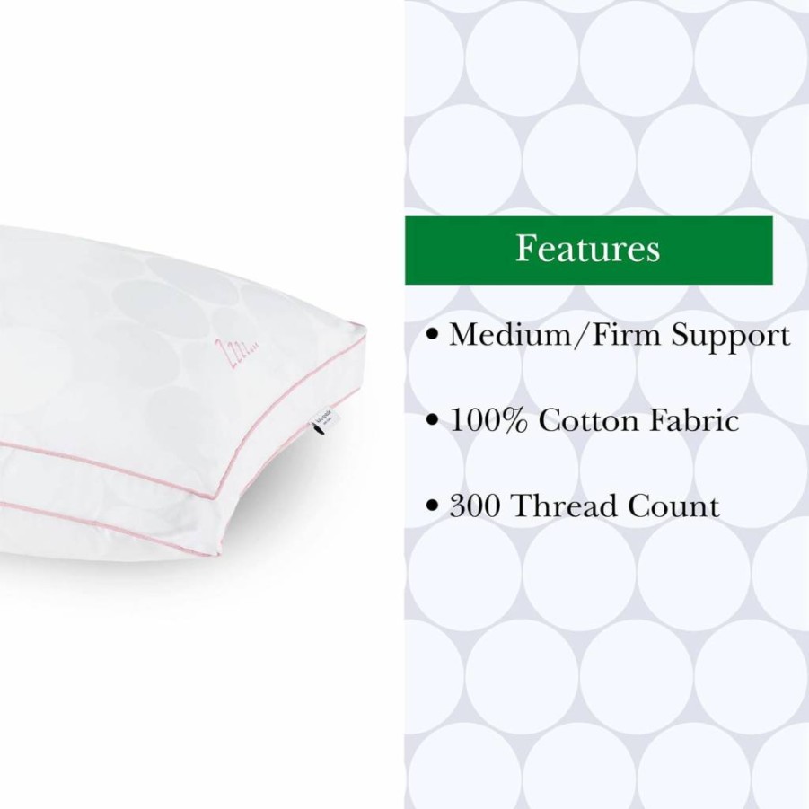 Kate Spade New York Joy Dot King Size Pillow - 18x36 Inch Medium Firm Support with Foam Core & 2" Gusset, Ideal for Back & Side Sleepers, White Luxury Bedding