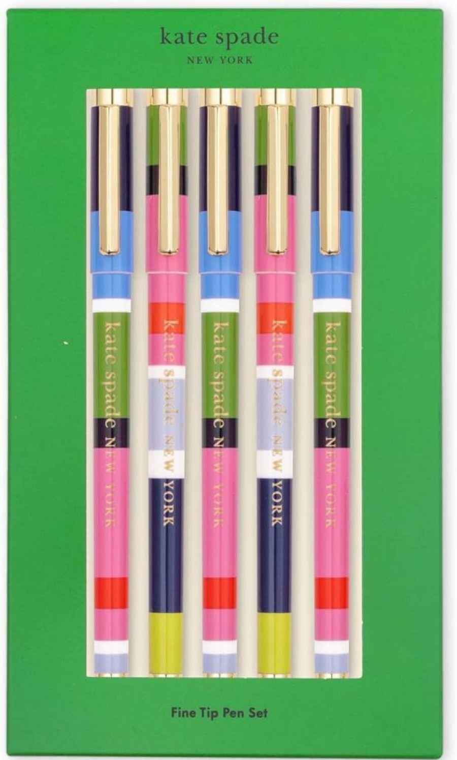 Kate Spade New York Sunny Day Stripe Fine Point Pens - Set of 5 Colorful Fine Tip Ink Pens for Journaling, Writing & Note Taking