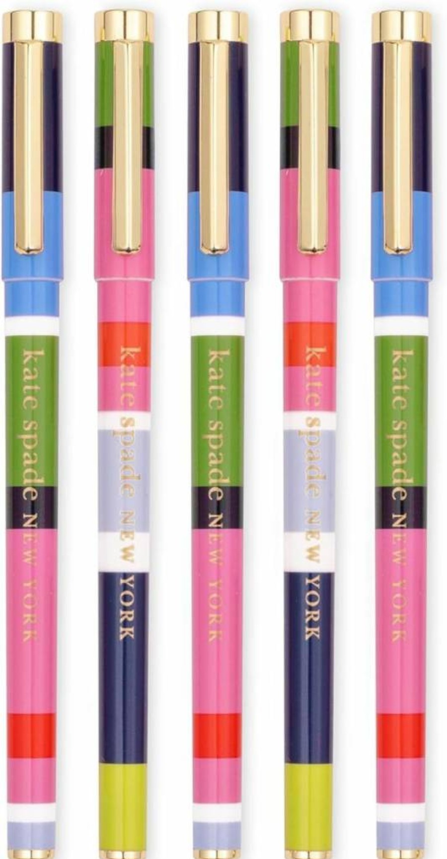 Kate Spade New York Sunny Day Stripe Fine Point Pens - Set of 5 Colorful Fine Tip Ink Pens for Journaling, Writing & Note Taking