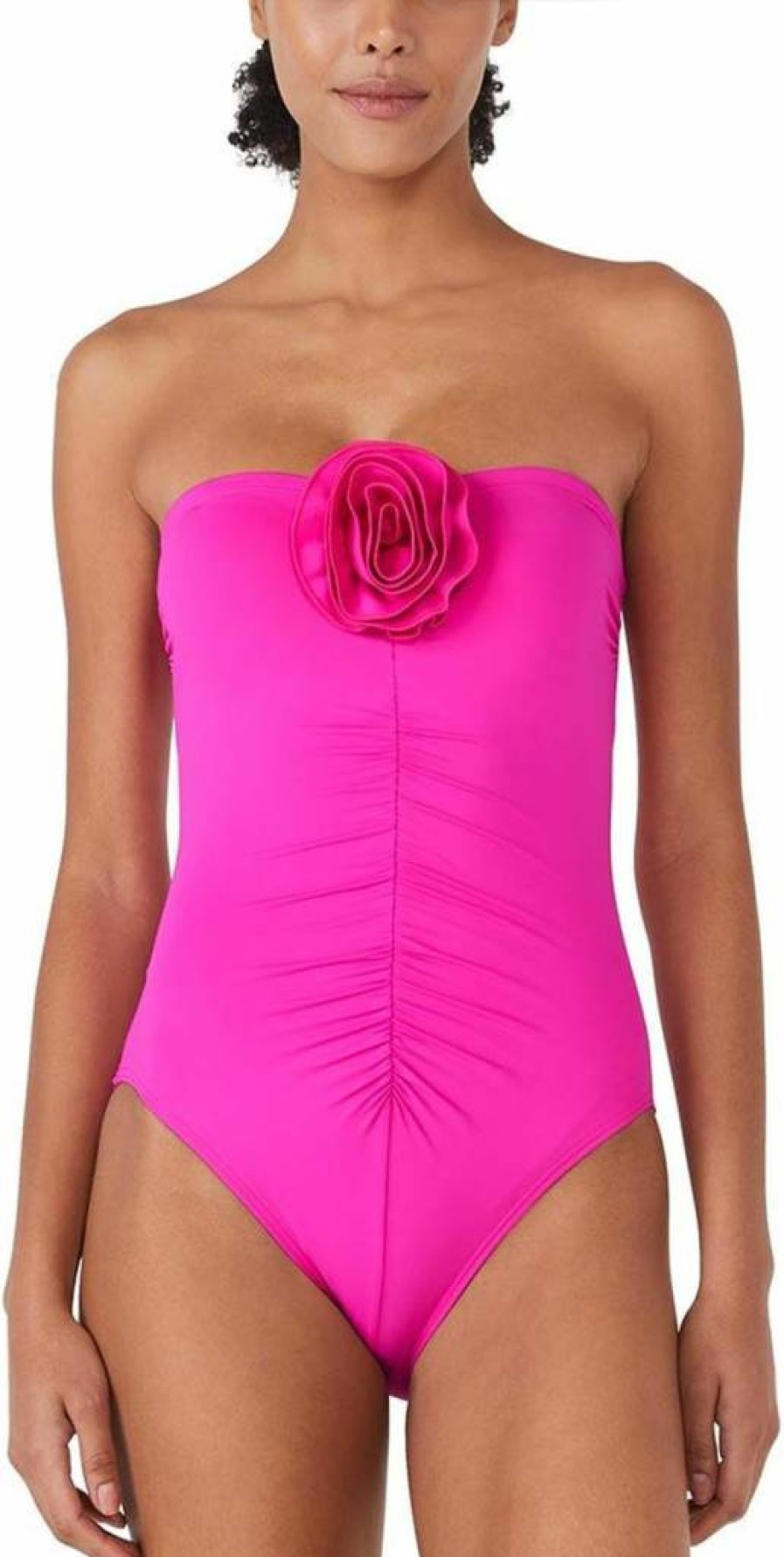 Kate Spade New York Women's Floral Bandeau One-Piece Swimsuit with Rosette Detail