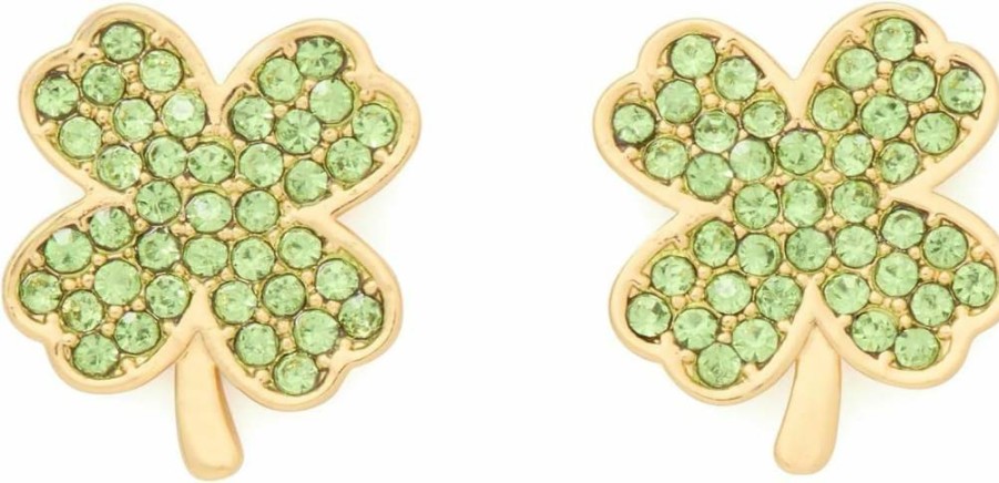 Kate Spade New York Lucky Charm Pave Clover Stud Earrings in Green & Gold