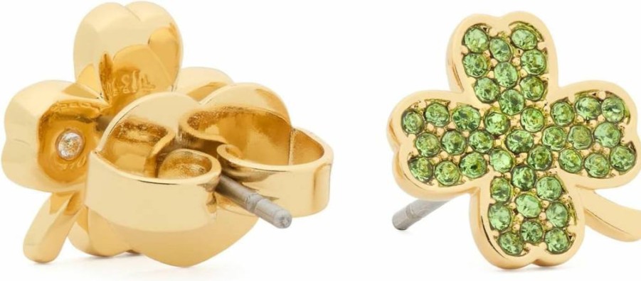 Kate Spade New York Lucky Charm Pave Clover Stud Earrings in Green & Gold