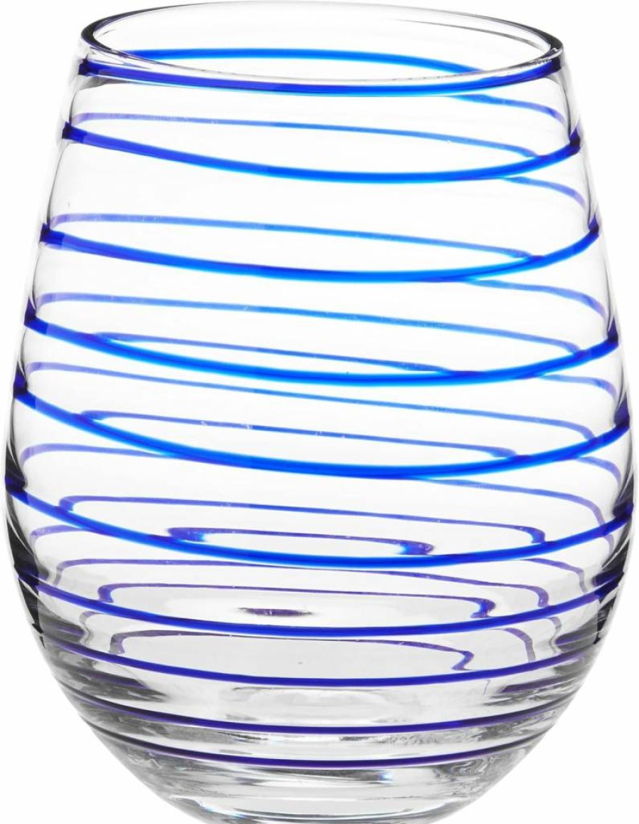 Kate Spade New York Charlotte Street 2-Piece Wine Glass Set - Set of 2 Blue Stemmed Glasses for Elegant Dining