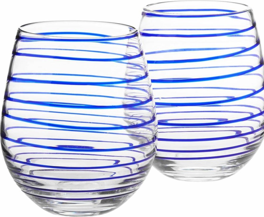 Kate Spade New York Charlotte Street 2-Piece Wine Glass Set - Set of 2 Blue Stemmed Glasses for Elegant Dining