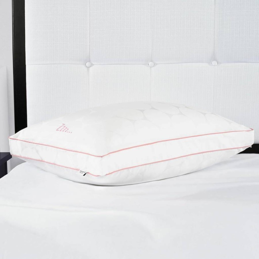 Kate Spade New York Joy Dot Medium Firm Pillow for Back & Side Sleepers - Queen Size, 18x26 Inches, White, Foam-Core with 2" Gusset Support
