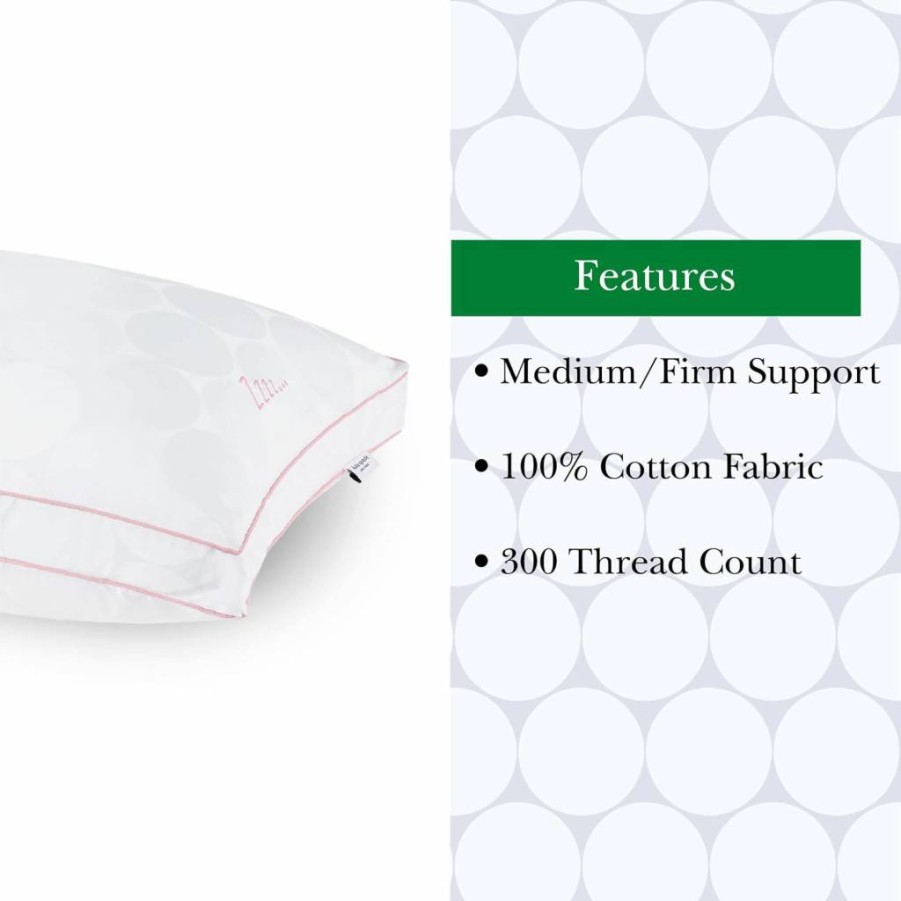 Kate Spade New York Joy Dot Medium Firm Pillow for Back & Side Sleepers - Queen Size, 18x26 Inches, White, Foam-Core with 2" Gusset Support