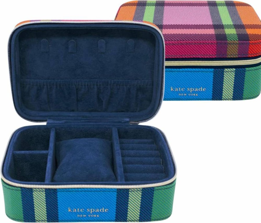 Kate Spade New York Grand Plaid Duo Small Jewelry Travel Case - Organizer for Rings, Necklaces, Earrings & Accessories