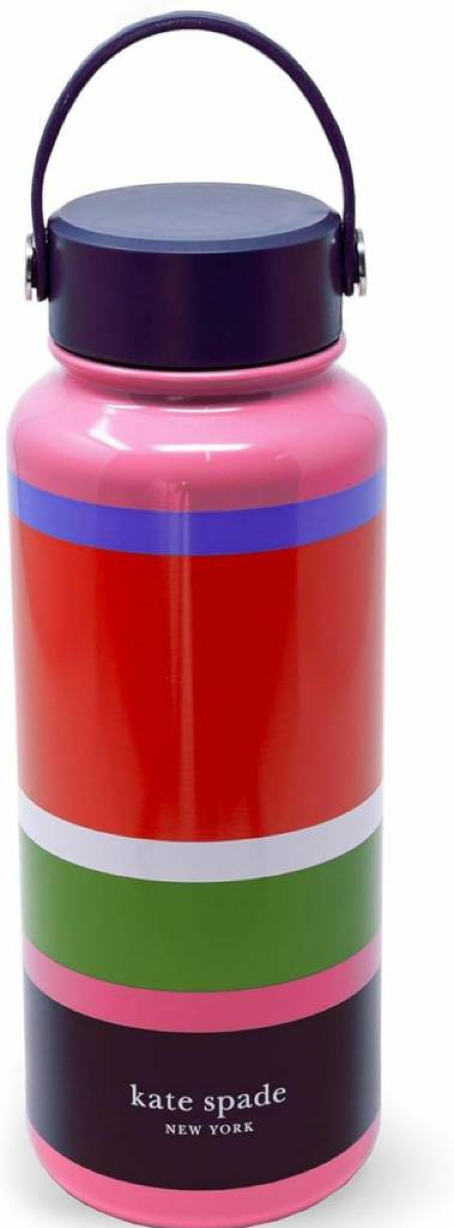 Kate Spade New York 33oz Insulated Stainless Steel Water Bottle with Handle, Double Wall Vacuum Tumbler, Leakproof Lid, Pink Lemon Toss Design