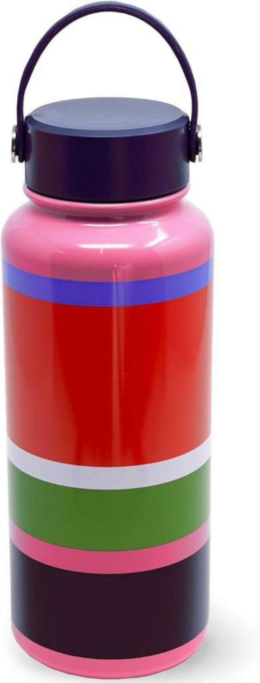 Kate Spade New York 33oz Insulated Stainless Steel Water Bottle with Handle, Double Wall Vacuum Tumbler, Leakproof Lid, Pink Lemon Toss Design