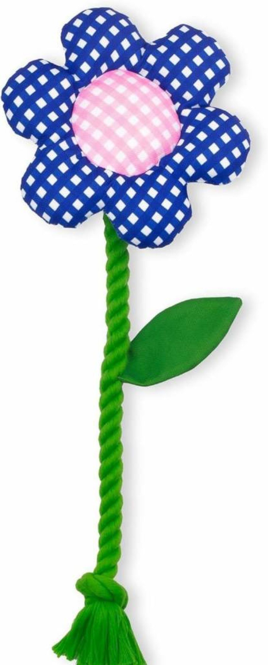 Kate Spade New York Dog Toy - Squeaker & Crinkle Rope Tug Toy with Gingham Flower Design for Small, Medium & Large Breeds