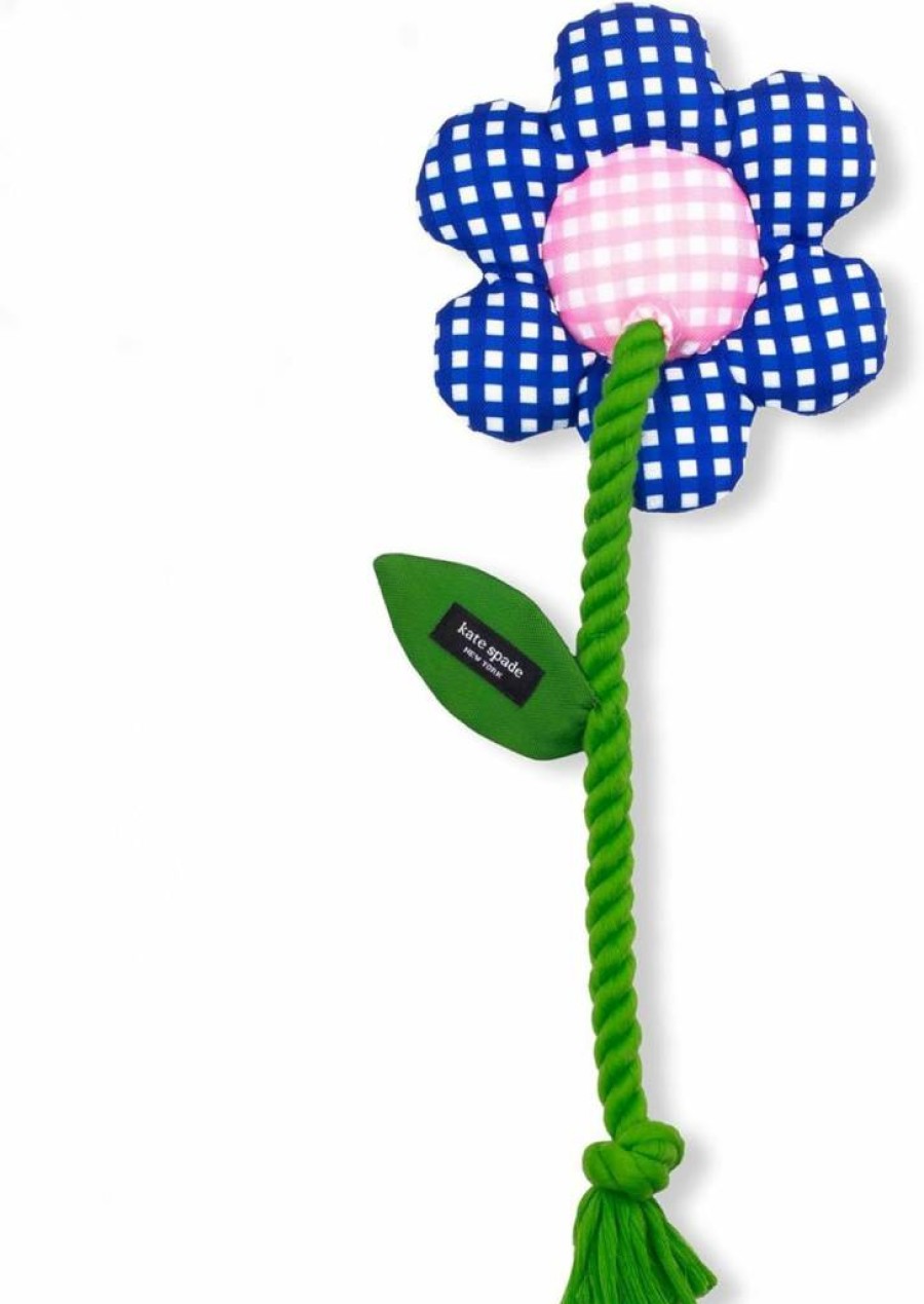Kate Spade New York Dog Toy - Squeaker & Crinkle Rope Tug Toy with Gingham Flower Design for Small, Medium & Large Breeds