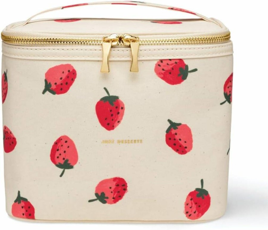 Kate Spade New York Strawberry Print Insulated Lunch Bag for Women - Thermal Tote with Double Zipper & Carry Handle, Small Cooler Lunch Box