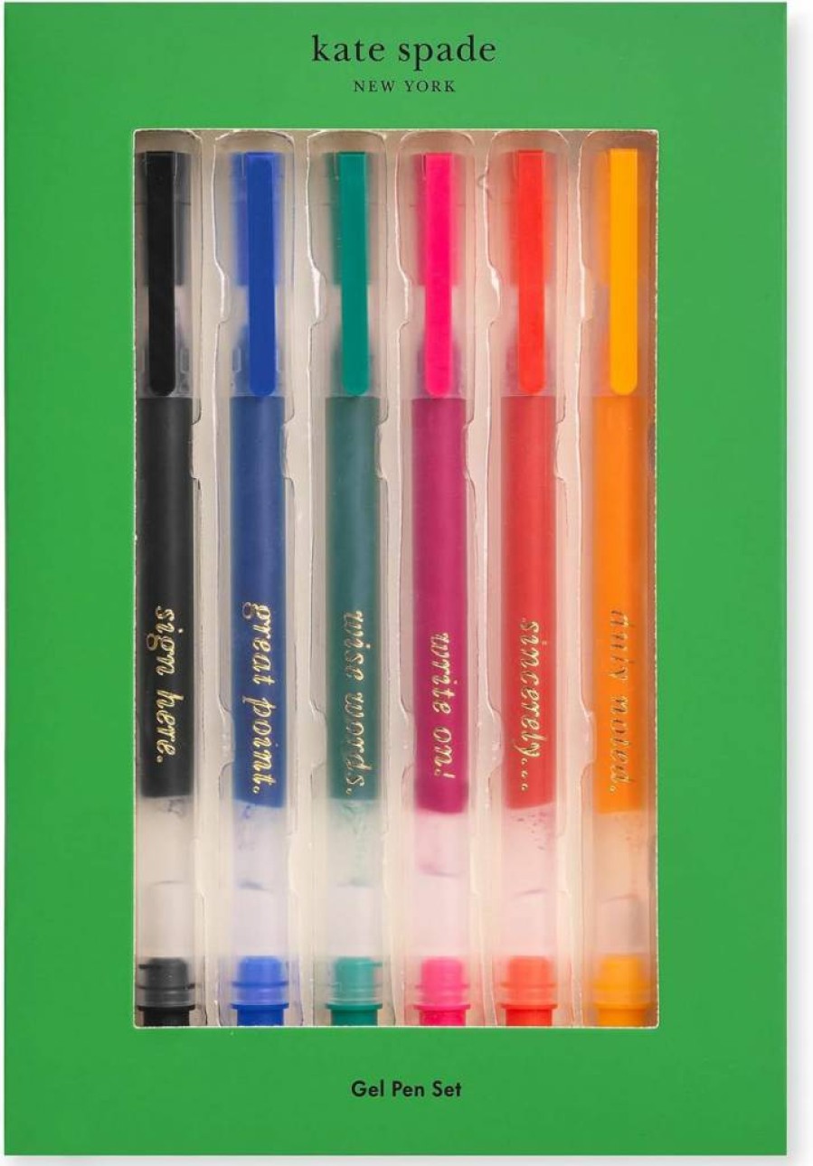 Kate Spade New York 6-Pack Colorful Gel Pens Set - Vibrant Colorblock Design, Smooth Writing Plastic Pens for Office & School