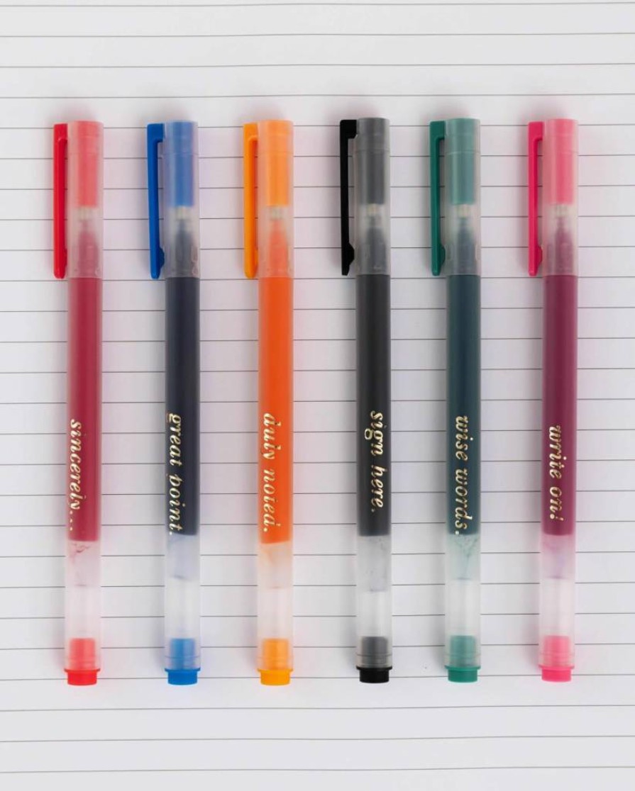 Kate Spade New York 6-Pack Colorful Gel Pens Set - Vibrant Colorblock Design, Smooth Writing Plastic Pens for Office & School