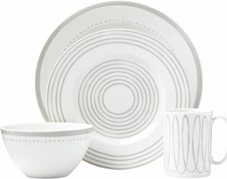 Kate Spade New York Charlotte Street 16-Piece Dinnerware Set, Taupe & Grey, 15.75 lbs, Stoneware Plates & Bowls