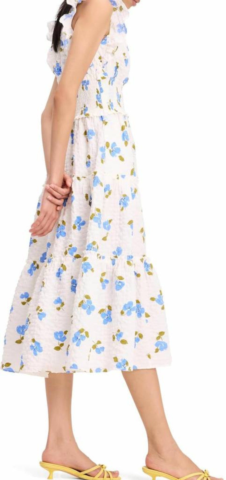Kate Spade New York Floral Print Flutter Sleeve Tiered Midi Dress for Women