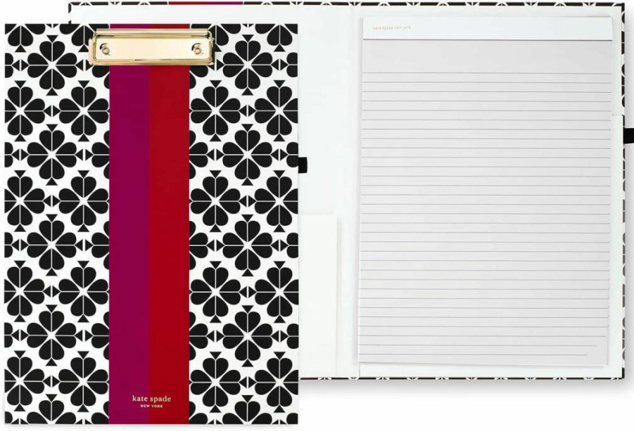 Kate Spade New York Black Spade Flower A4 Clipboard Folio with Notepad, Pen Loop & Pocket - Professional Padfolio for Work & Office