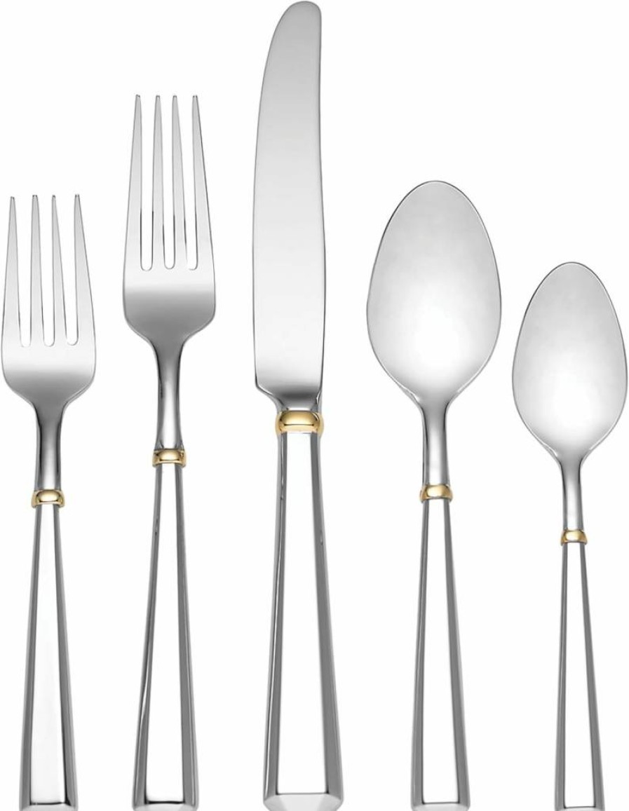 Kate Spade New York Abington Square 5-Piece Flatware Set - Stainless Steel Cutlery Set, Metallic Finish, 0.85 Lb, Elegant Tableware