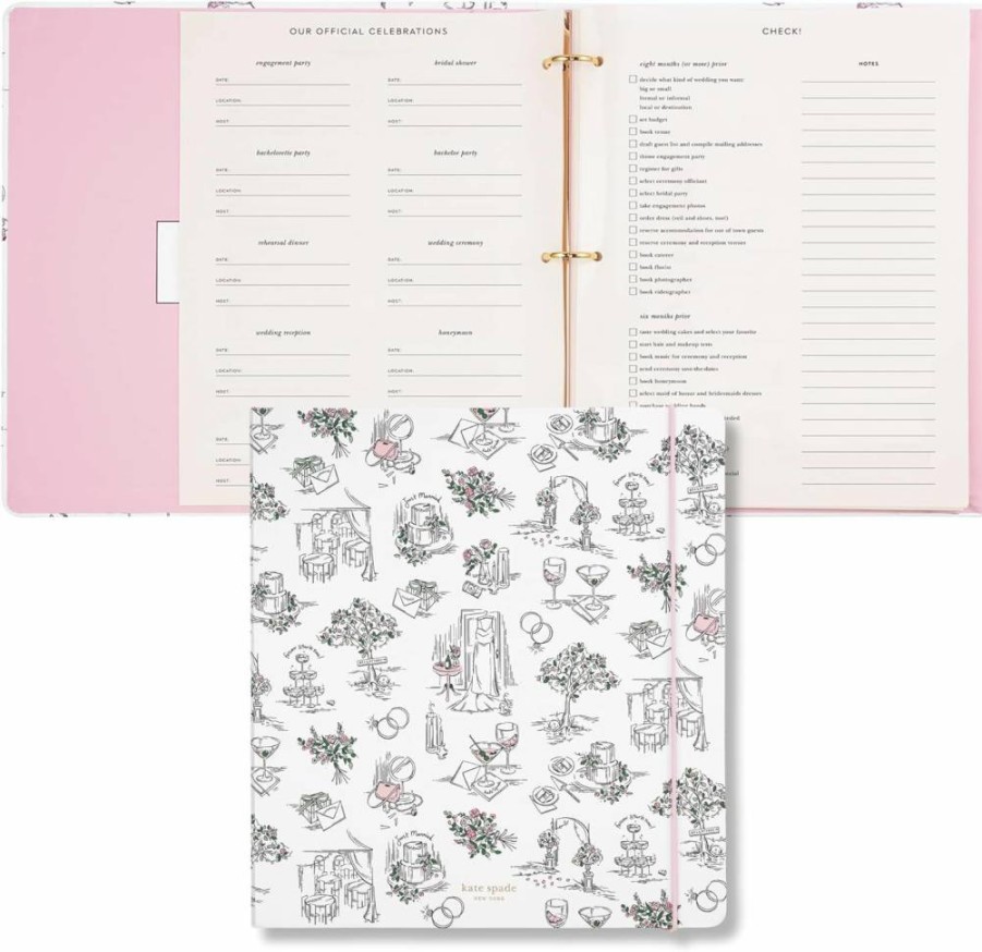 Kate Spade New York Wedding Planner Binder - Gold Heart Knot Organizer for Brides with To-Do Lists, Budget Tracking, & Invitation Pages