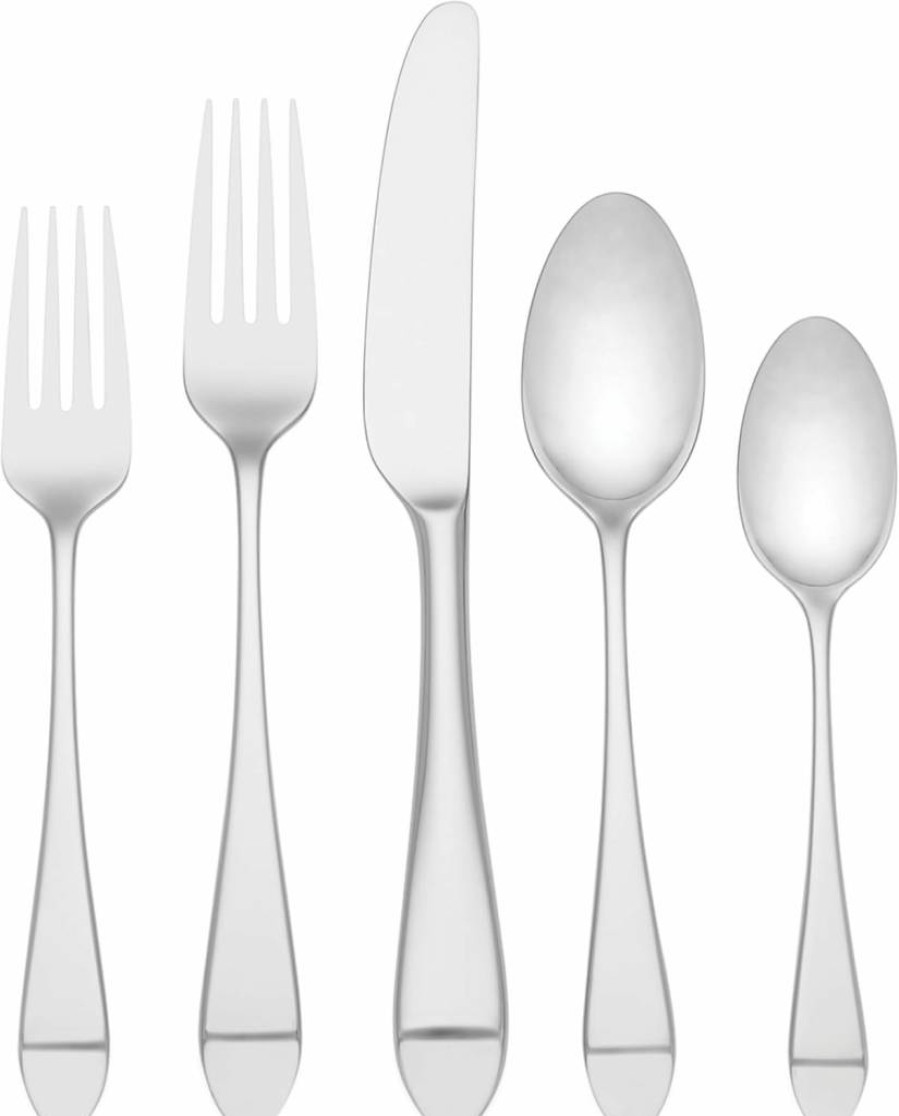 Kate Spade New York Wickford 5-Piece Flatware Set - Stainless Steel Cutlery Set, Modern Metallic Finish, 1.05 Lb, Dinnerware Essentials