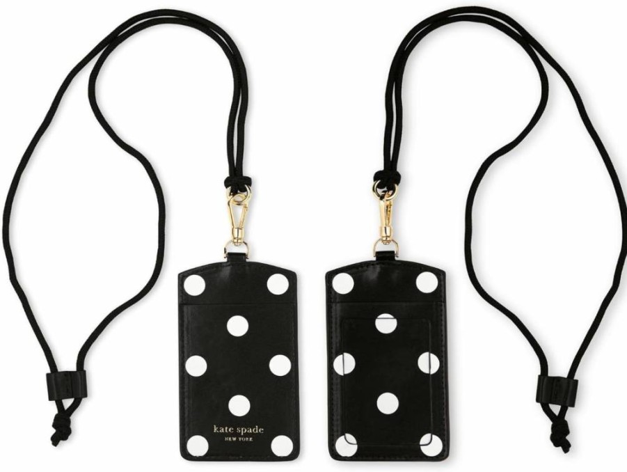 Kate Spade New York Vegan Leather ID Badge Holder & Card Wallet with Lanyard - Gold Dot Script Design for Work, School, Travel Accessories