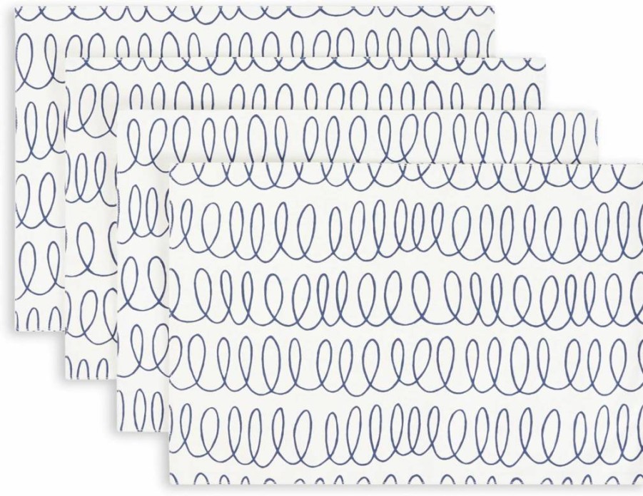 Kate Spade New York Reversible Cotton Placemats 4-Pack Set, 13x19 Inches, Machine Washable, Black & Beige, In The Loop Design