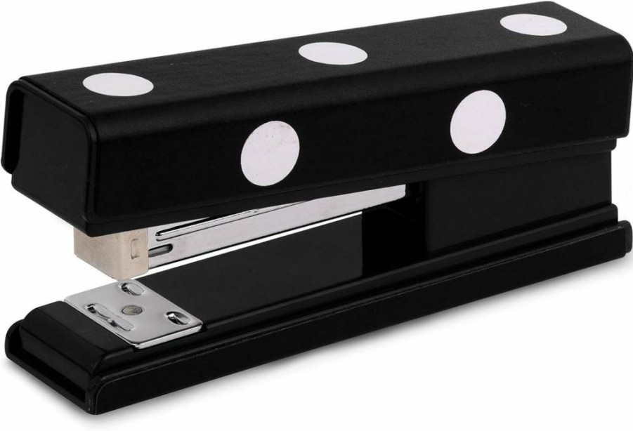 Kate Spade New York Black Picture Dot Stapler - Cute Office & Home Desk Accessory, Decorative Stapler for Stylish Workspaces