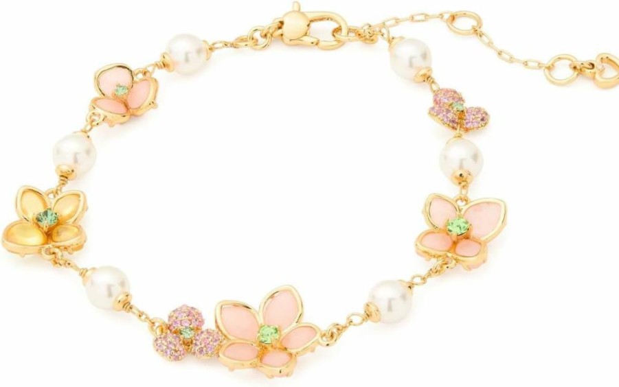 Kate Spade New York Pastel Floral Beaded Bracelet for Women - Elegant Rose Gold Tone Adjustable Chain