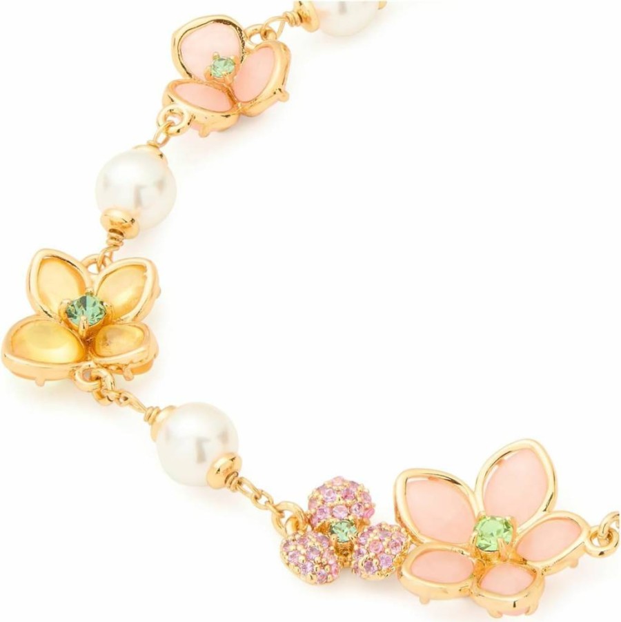 Kate Spade New York Pastel Floral Beaded Bracelet for Women - Elegant Rose Gold Tone Adjustable Chain