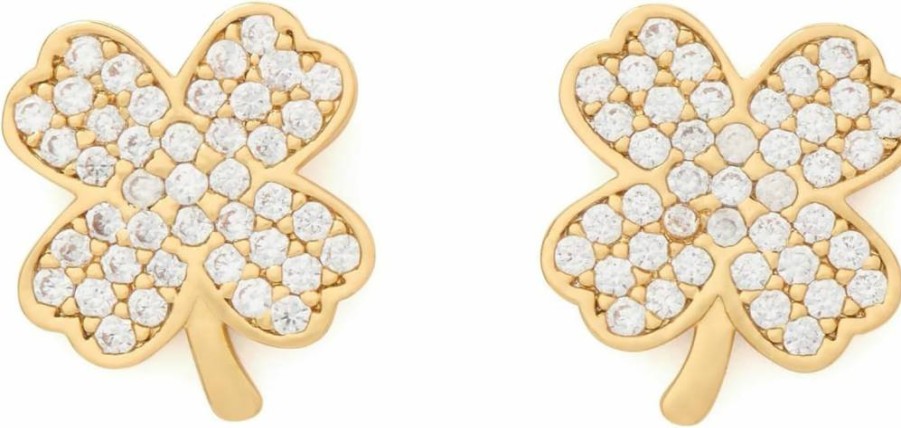 Kate Spade New York Gold-Tone Lucky Charm Clover Stud Earrings with Clear CZ Stones