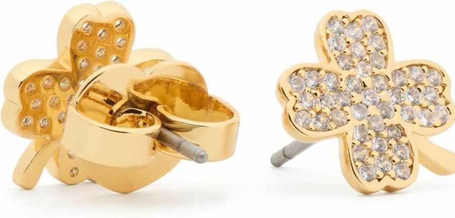 Kate Spade New York Gold-Tone Lucky Charm Clover Stud Earrings with Clear CZ Stones