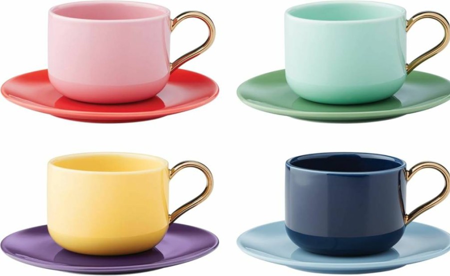 Kate Spade New York Yellow Make It Pop Cup and Saucer Set - 1.30 oz Ceramic Tea Cup with Saucer, Bright Yellow Kitchenware, Gift Idea
