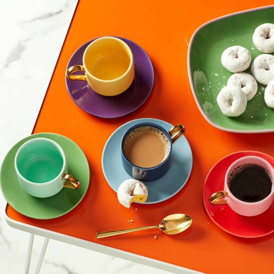 Kate Spade New York Yellow Make It Pop Cup and Saucer Set - 1.30 oz Ceramic Tea Cup with Saucer, Bright Yellow Kitchenware, Gift Idea