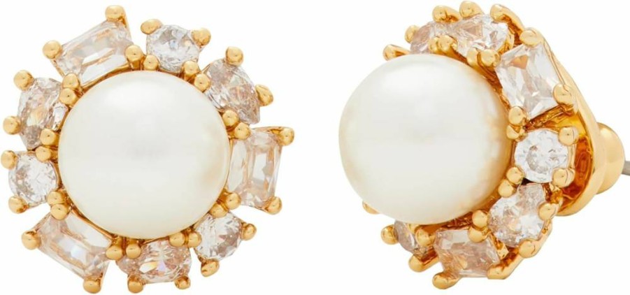 Kate Spade New York Cream & Gold Pearl Stud Earrings with Halo Detail - Candy Shop Collection