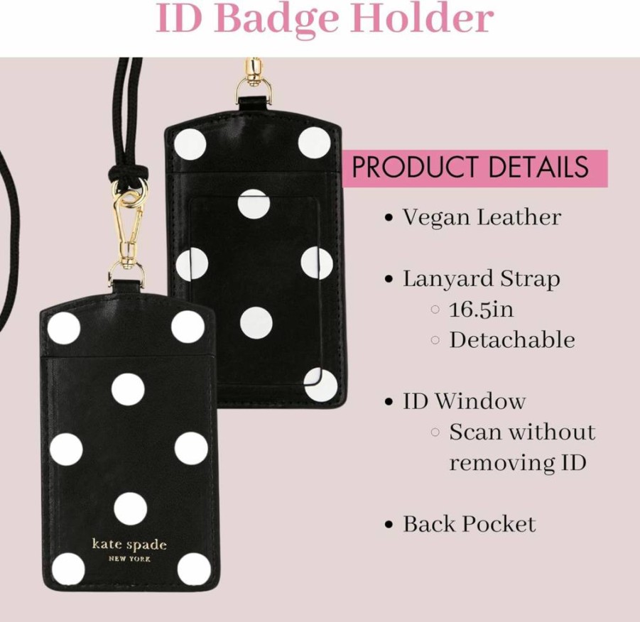 Kate Spade New York Vegan Leather ID Badge Holder & Card Wallet with Lanyard for Work, School, Travel - Slim Name Tag Case (Grand Plaid Duo)