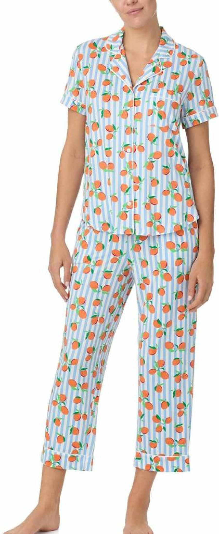 Kate Spade New York Women's Short Cropped Pajama Set - Comfortable Sleepwear Pants & Top