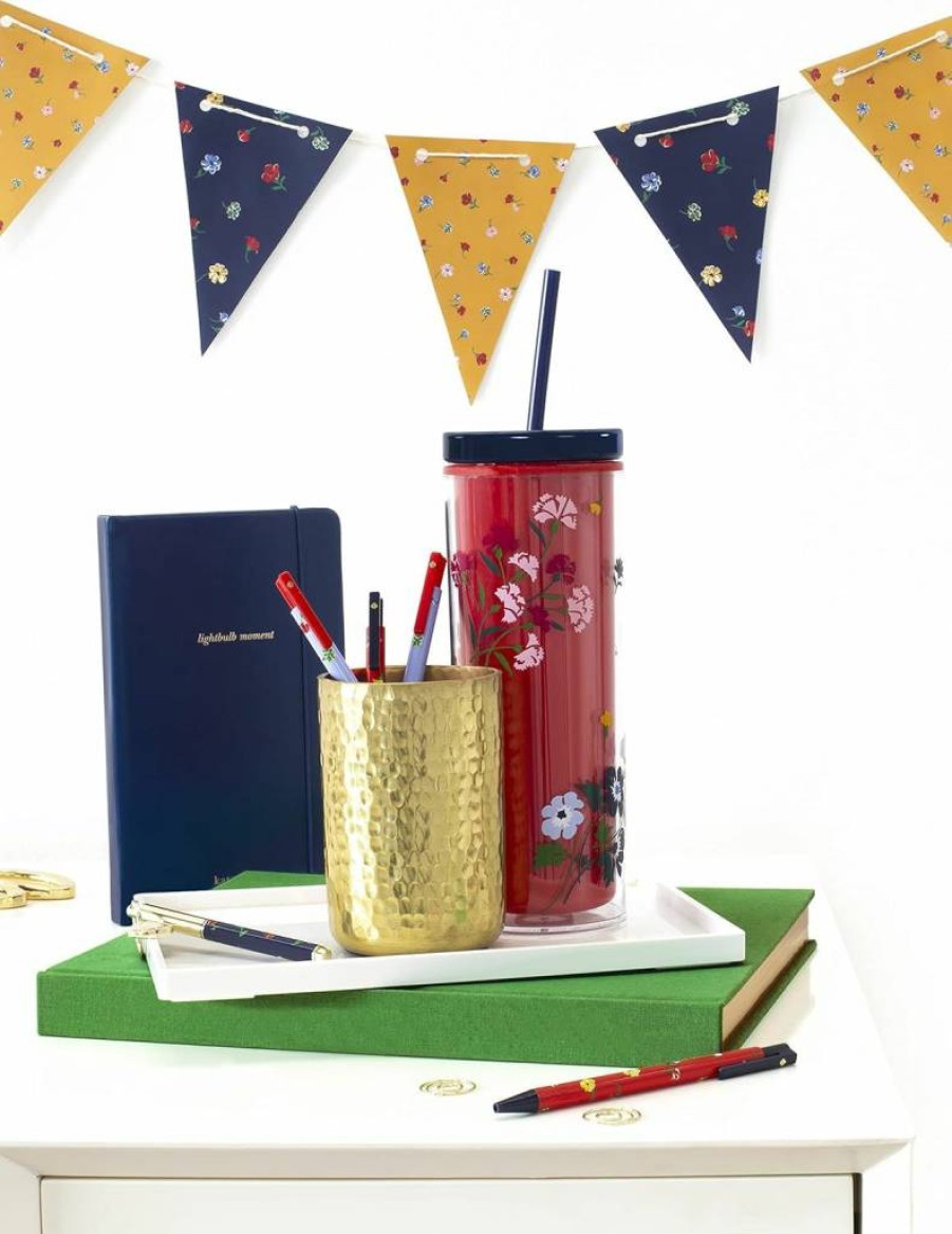 Kate Spade New York 5-Piece Black Ink Click Pen Set - Stylish Dots & Stripes Plastic Pens for Office & School
