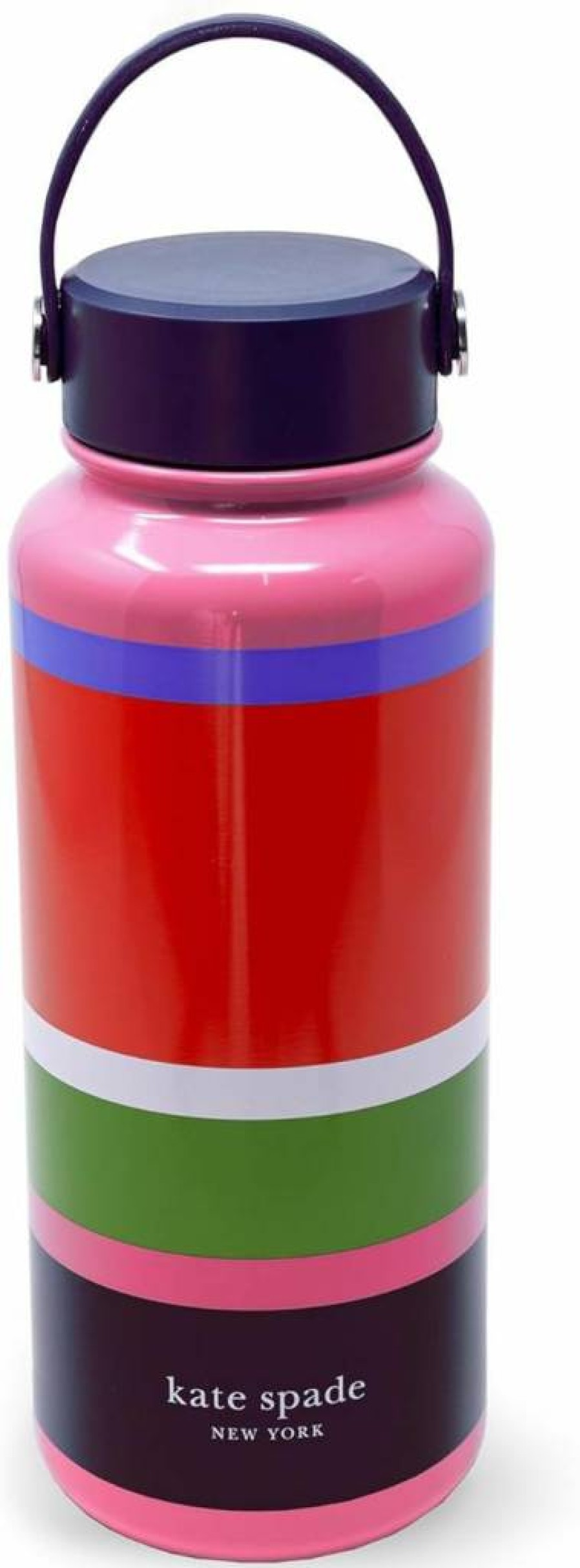 Kate Spade New York 33oz Insulated Stainless Steel Water Bottle - Double Wall Travel Tumbler with Lid, Sunny Day Stripe Design