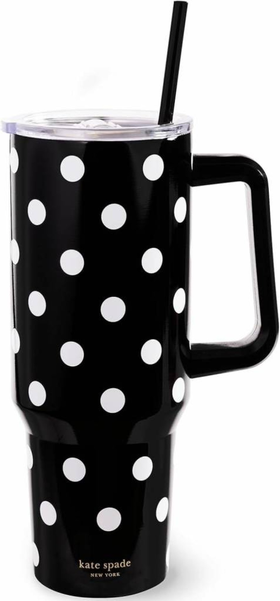Kate Spade New York 40oz Insulated Tumbler with Handle & Straw - Double Wall Stainless Steel, Cup Holder Friendly, Hot & Cold Pink Travel Mug