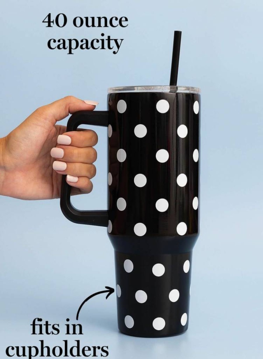 Kate Spade New York 40oz Insulated Tumbler with Handle & Straw - Double Wall Stainless Steel, Cup Holder Friendly, Hot & Cold Pink Travel Mug