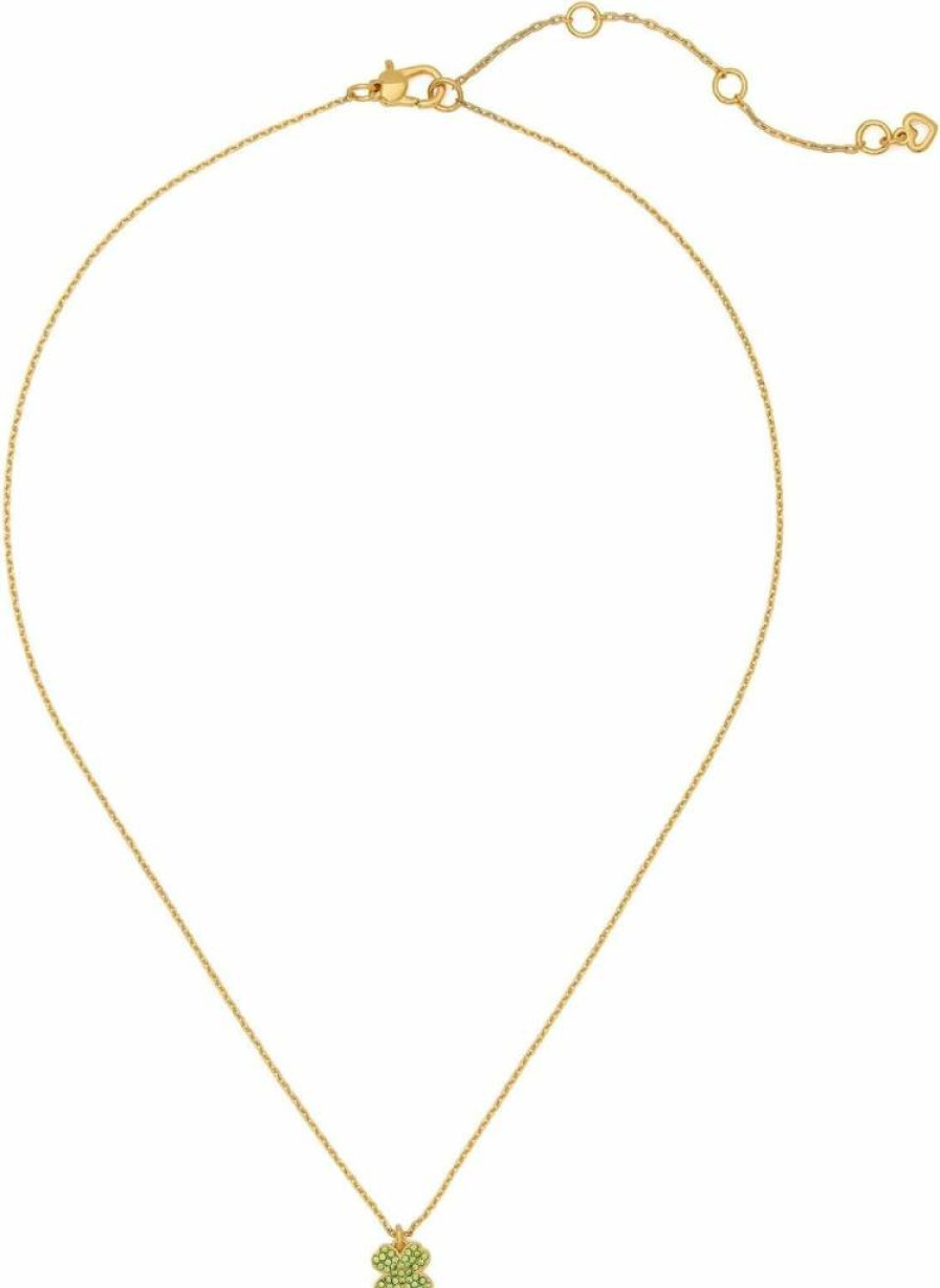 Kate Spade New York Green & Gold Lucky Charm Clover Pendant Necklace with Pavé Details