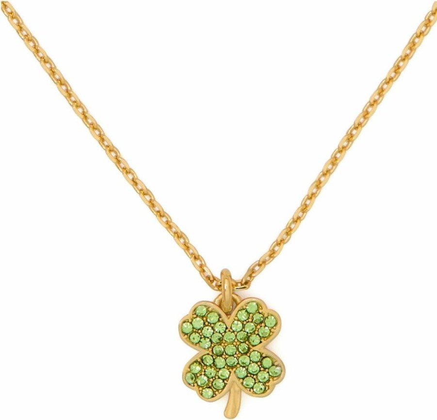 Kate Spade New York Green & Gold Lucky Charm Clover Pendant Necklace with Pavé Details