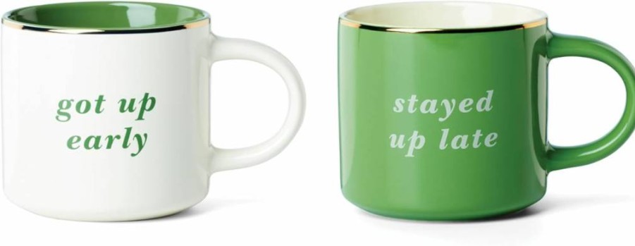 Kate Spade New York Black Yawn & Zzz Ceramic Coffee Mug Set - 2 Piece Gift Collection