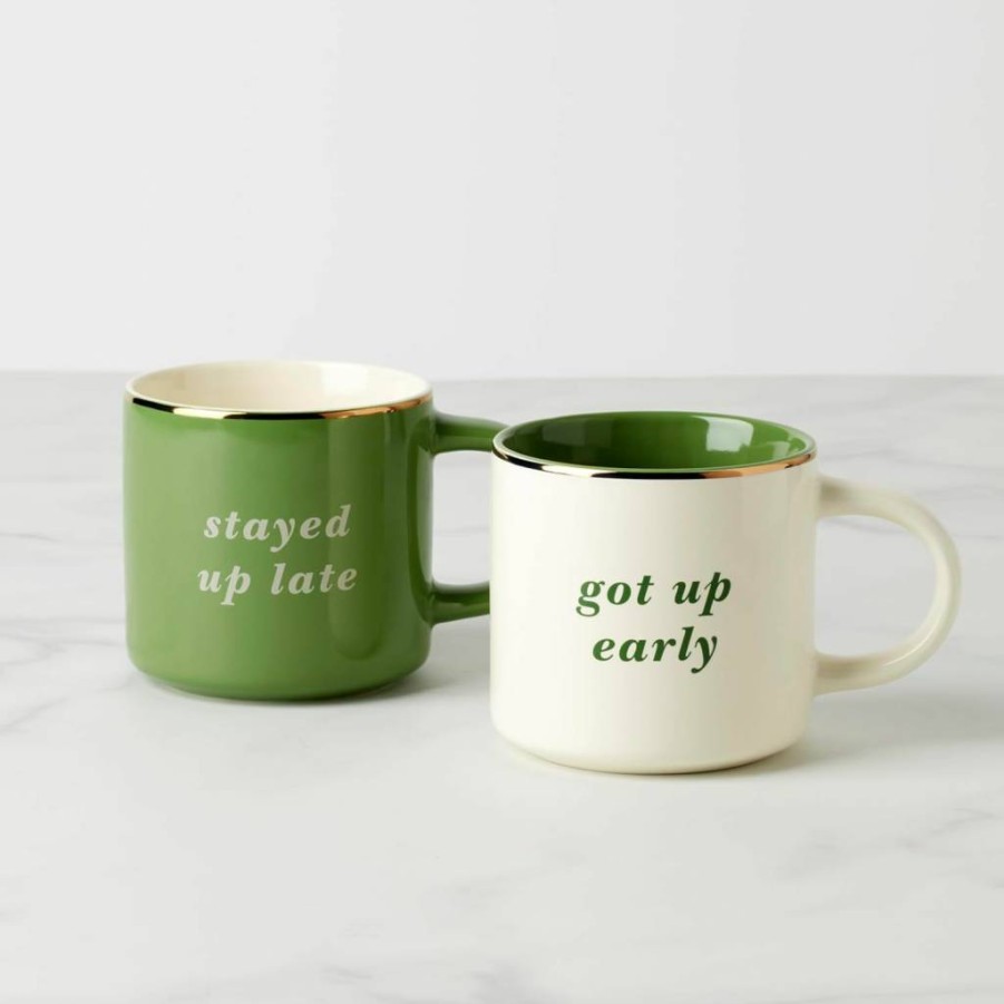 Kate Spade New York Black Yawn & Zzz Ceramic Coffee Mug Set - 2 Piece Gift Collection