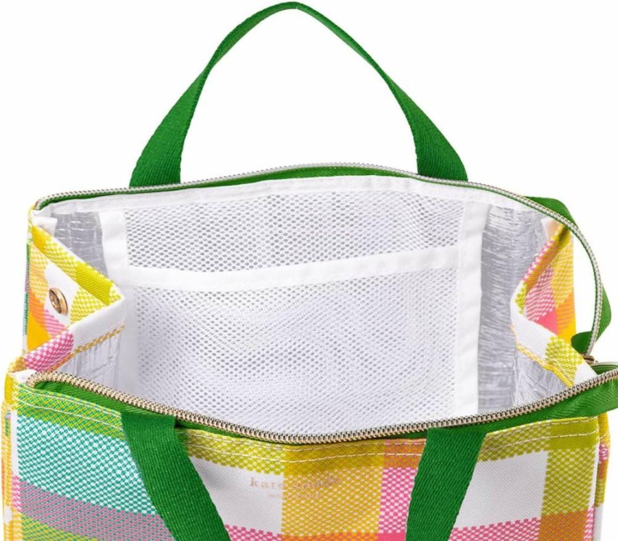 Kate Spade New York Insulated Lunch Tote - Silver Thermal Cooler Bag with Gold Dot Design & Storage Pocket