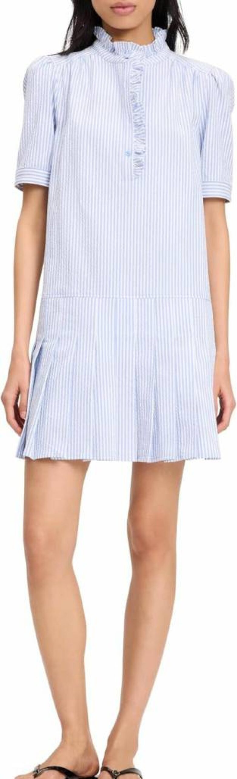 Kate Spade New York Women's Seersucker Pleated Shirt Dress - Casual Summer Blue Striped Mini Dress