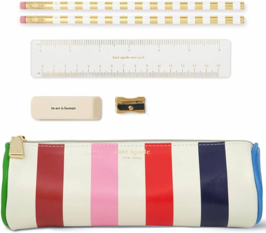 Kate Spade New York Office Supplies Set - Zip Pouch with 2 Pencils, Sharpener, Eraser & Ruler, Stylish Pen and Pencil Case